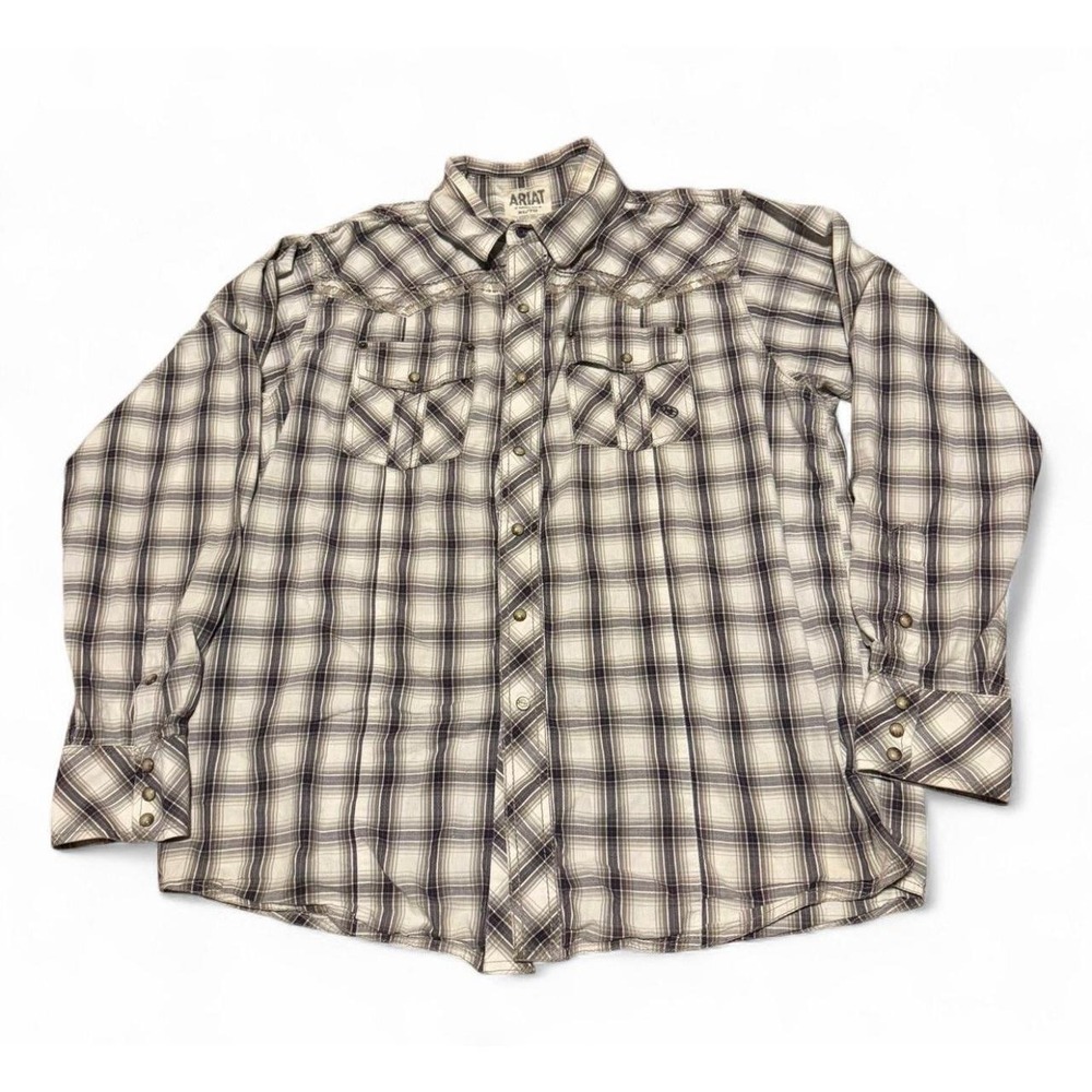 Ariat Retro Fit Mens XL Tall Plaid Western Pearl Snap Shirt Long Sleeve Cowboy